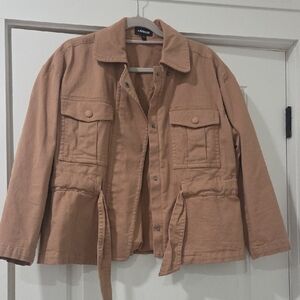 Express Women's Belted Utility Jacket Size Large Cotton Blend Neutral Classic